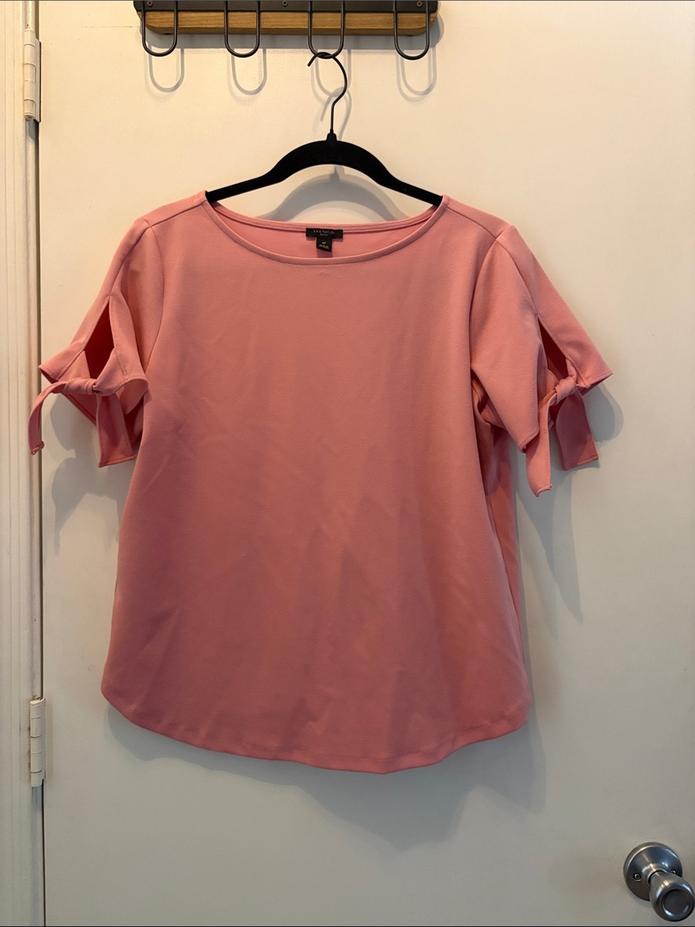Ann Taylor Rose Pink Tie-Sleeve Blouse Size MP Feminine Coquette Workwear